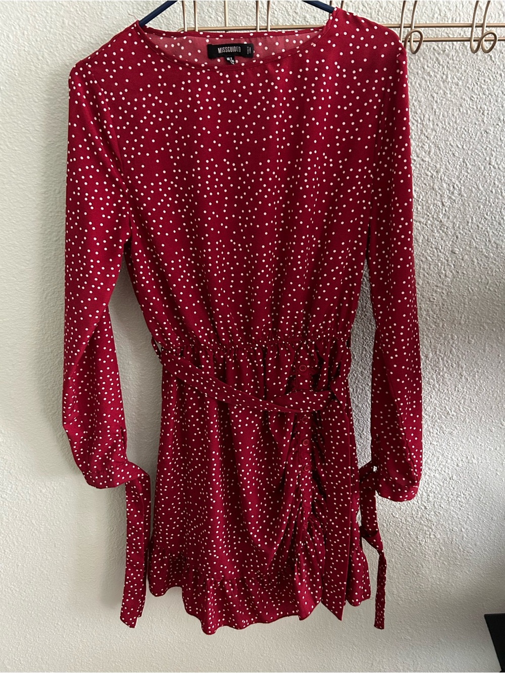 Missguided Red Polka Dot Long Sleeve Wrap Dress.Size 4